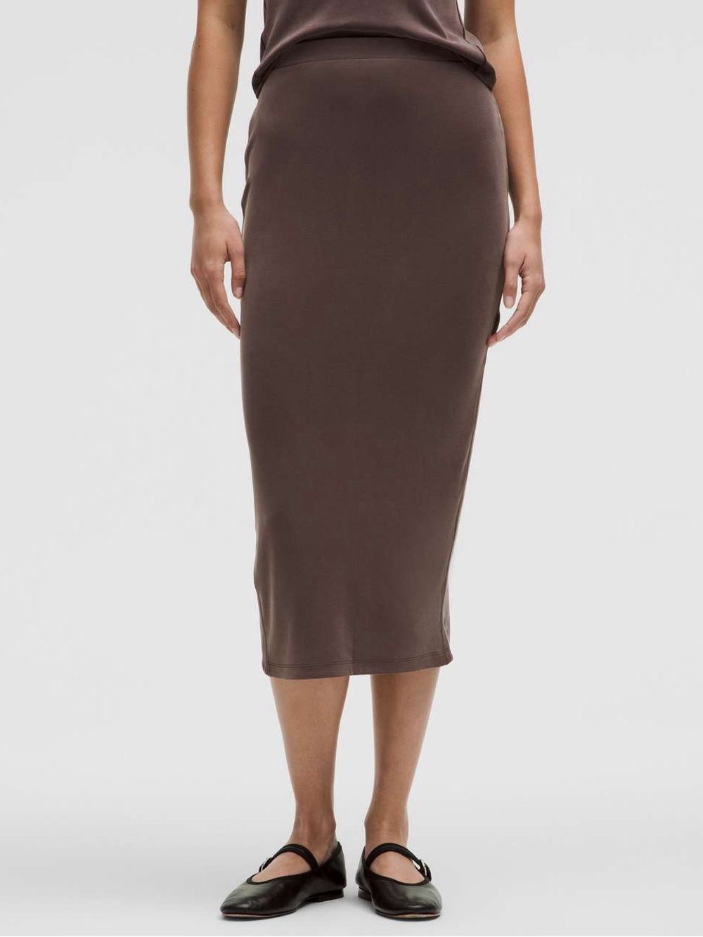 Lululemon Drapey Softstreme Column Classic Brown Midi Woman’s Pencil Skirt Small